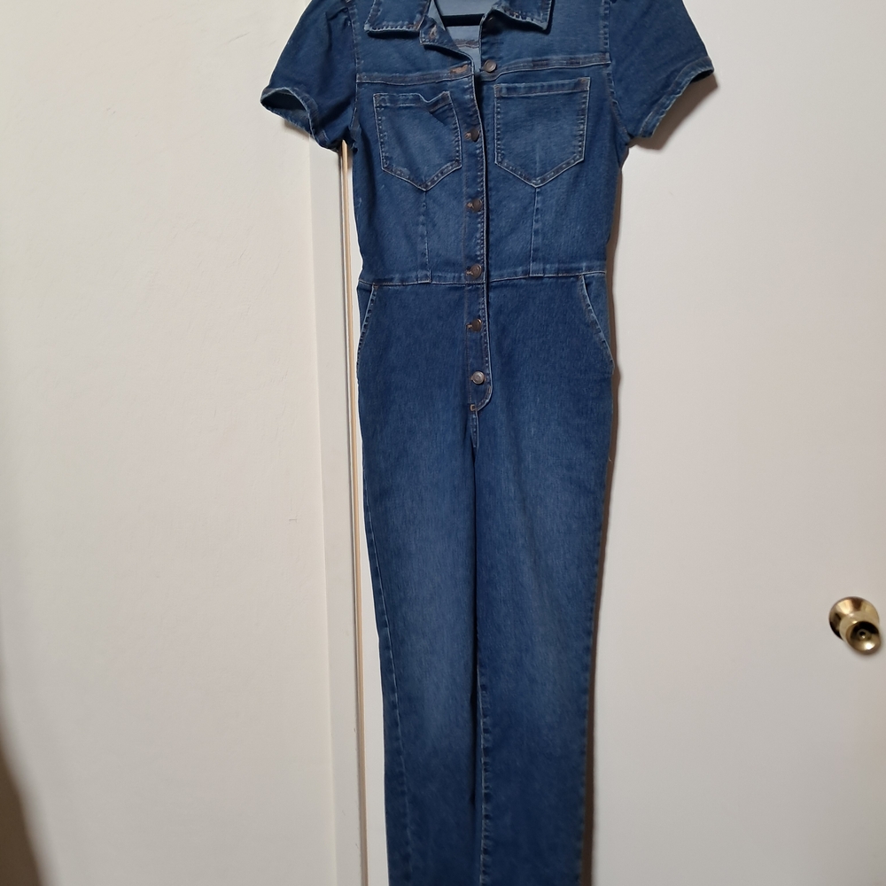 Celebrity Pink Blue Denim Overalls Fitted Waist